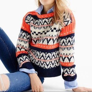 J Crew Large Festive fair Isle Wool blue sweater